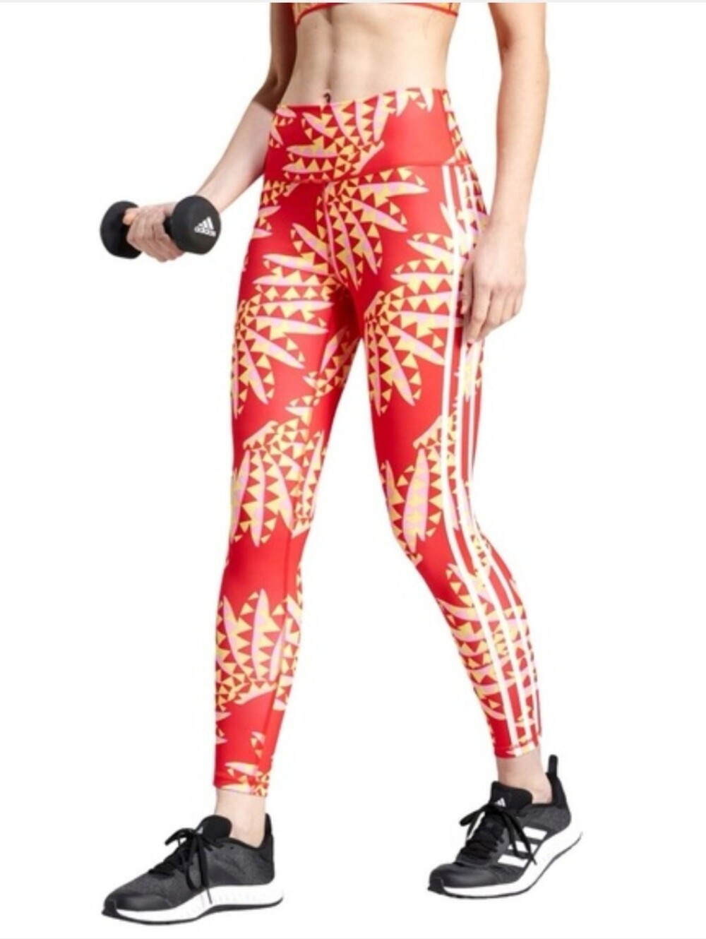FARM Rio x Adidas Psvchedelic Wave 7/8 High Waist Leggings Tomato Red Yellow XXS - Picture 2 of 10